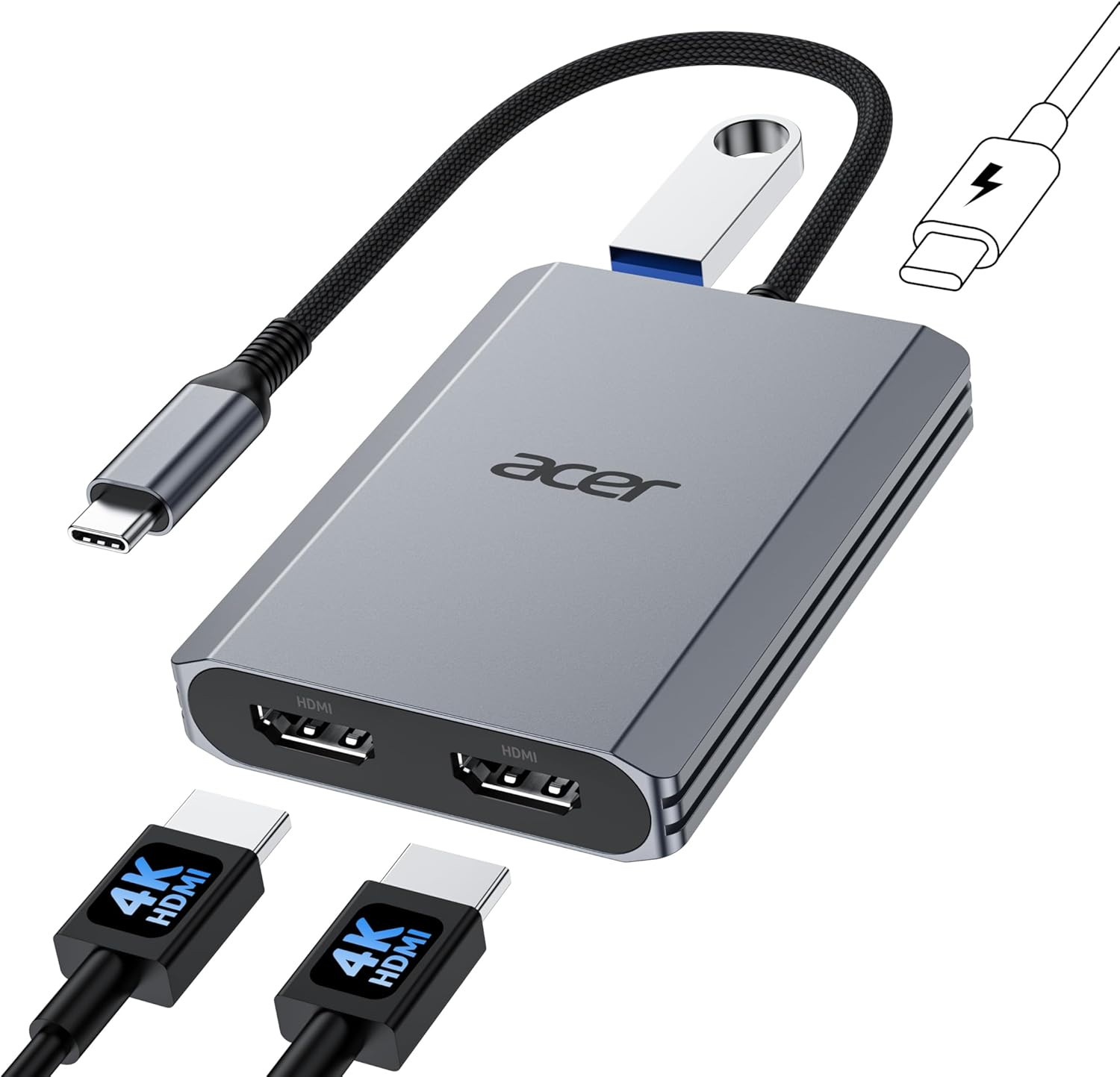 4-In-1 USB C Hub, Type C to Dual HDMI Adapter 4K@60Hz, HDMI Splitter for Dual Mo