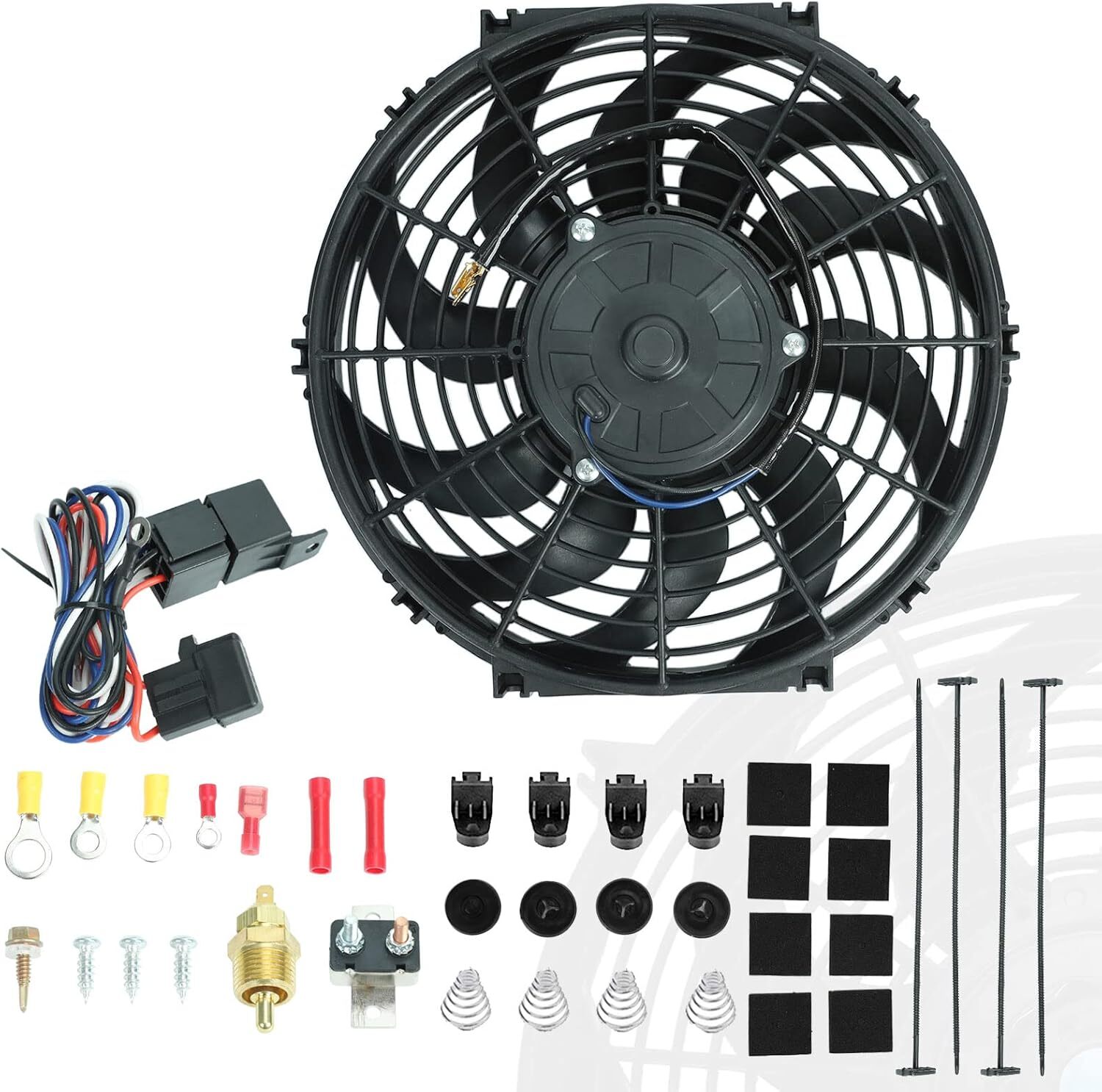 12" Universal Electric Radiator Cooling Fans + Thermostat Relay & Mount Kit