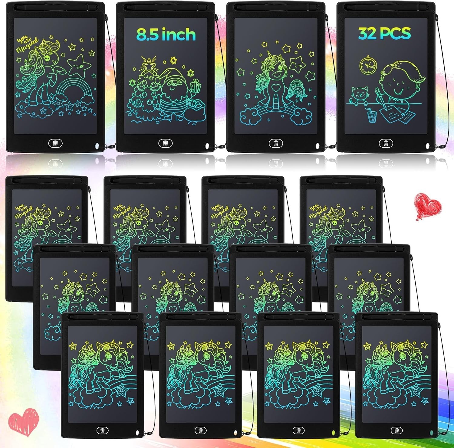  32 Pcs LCD Writing Tablet for Kids Bulk 8.5 Inch Colorful Doodle Board Tablet E