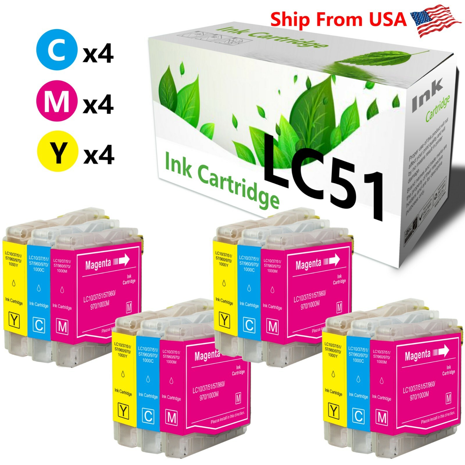 12PK LC51 LC-51 Ink Cartridge for DCP-330C MFC-845CW Printer