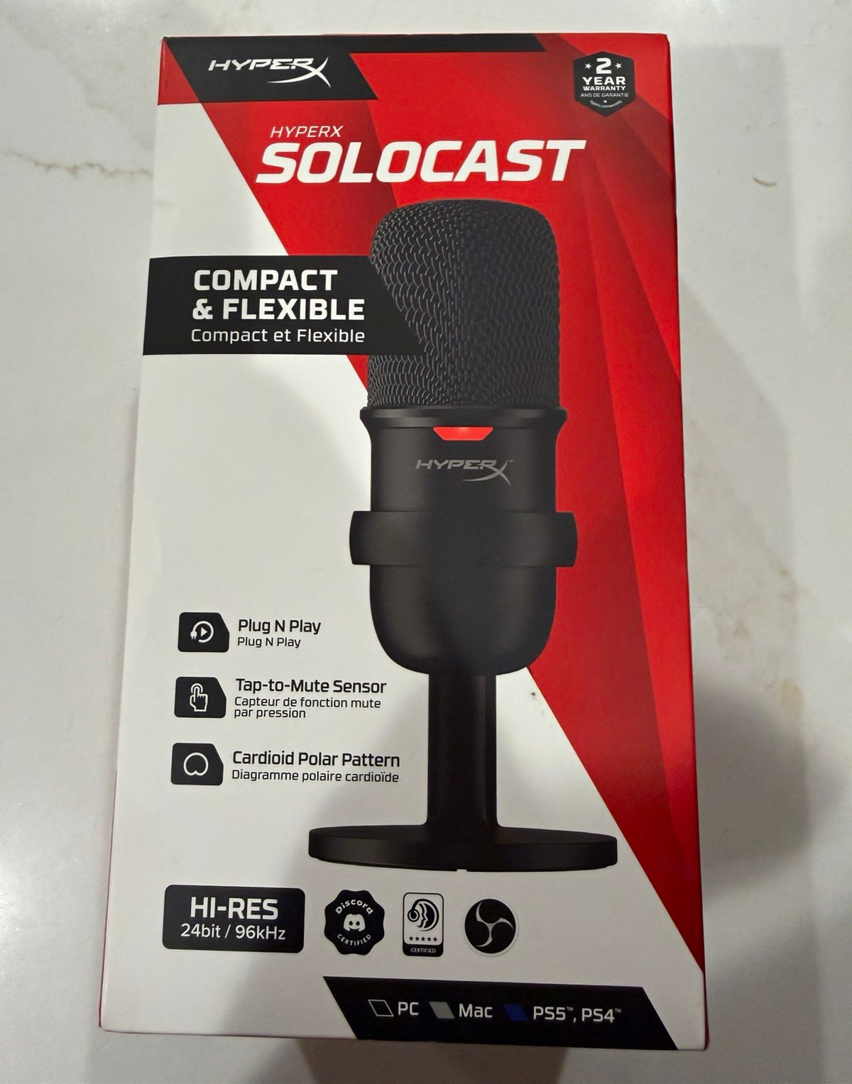 HyperX SoloCast USB-A Wired Cardioid Condenser Mic Tap-to-Mute Stand Black