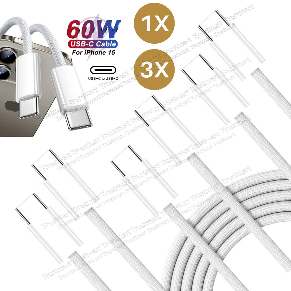 60W USB-C to USB-C Type-C Cable PD Fast Charger Charging Data Sync Cord 3/6ft