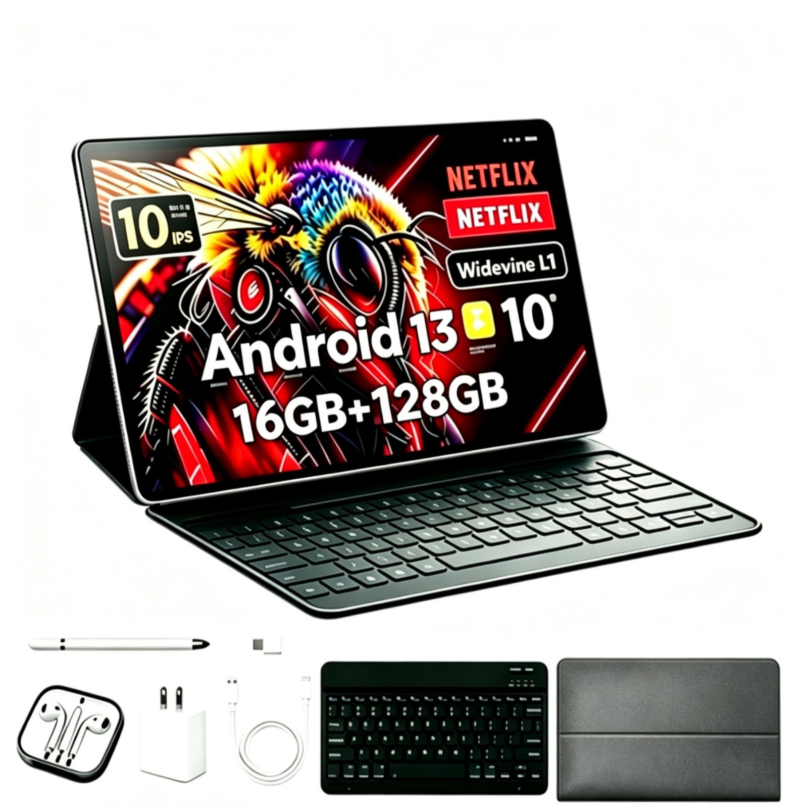 10 Inch GMS Android 13 Tablet 10 Core 16GB RAM 128GB ROM 1920*1200 HD 8800mAh