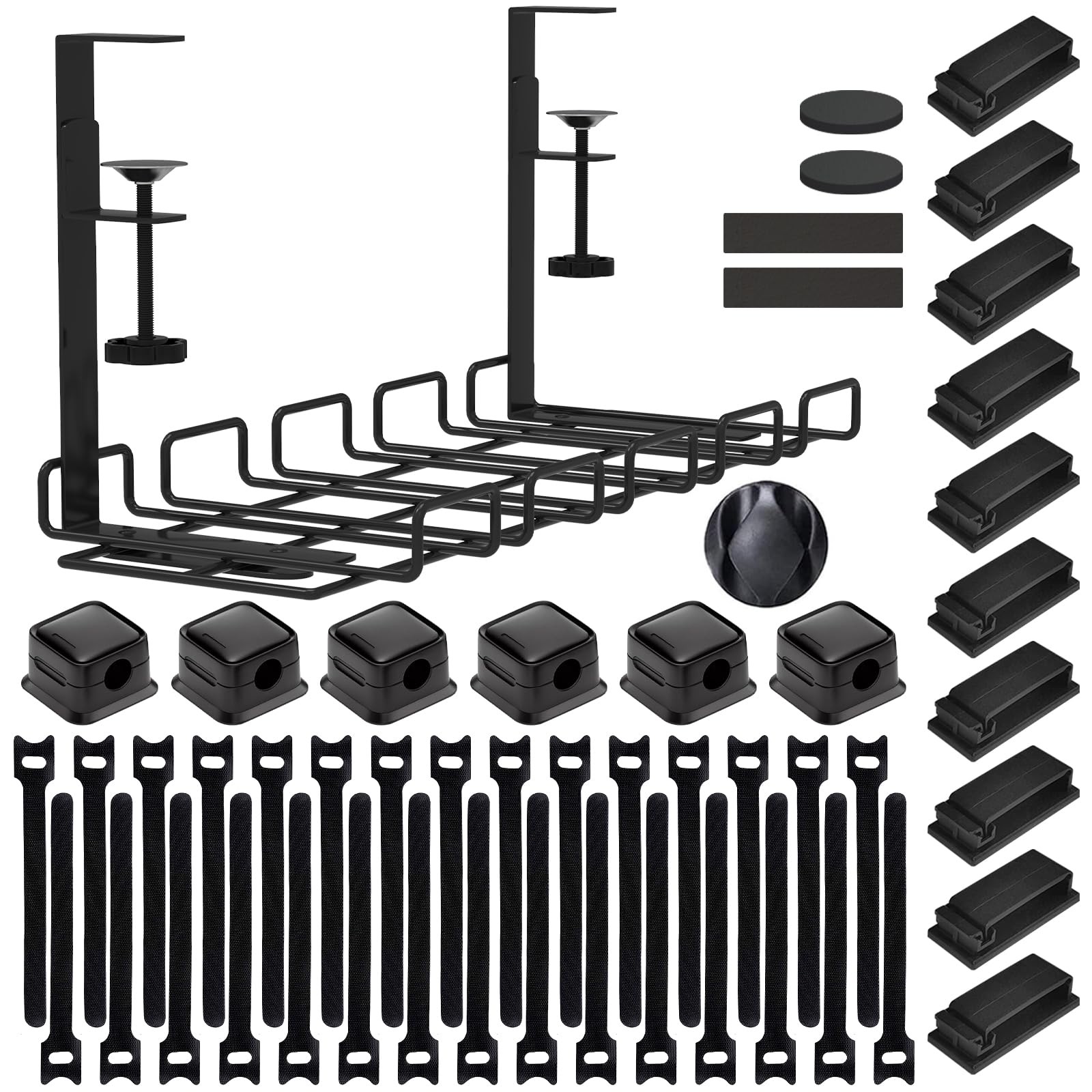 ENGYNC 52-Piece Under Desk Cable Management Tray Kit - 15.7’’ 52-Piece, Black 