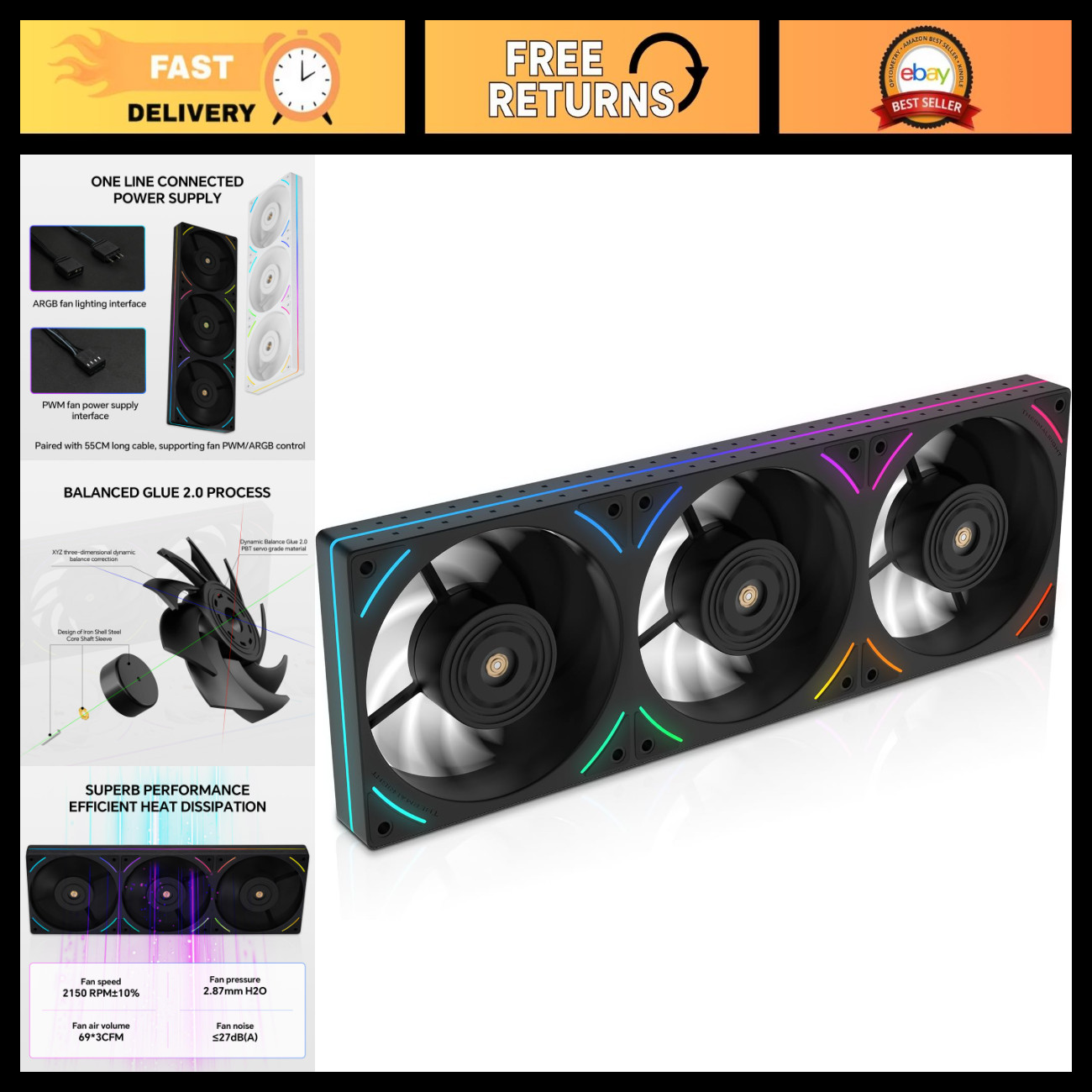 360mm PC Cooling Fans - High-Performance Reverse Case Fan for Optimal Airflow