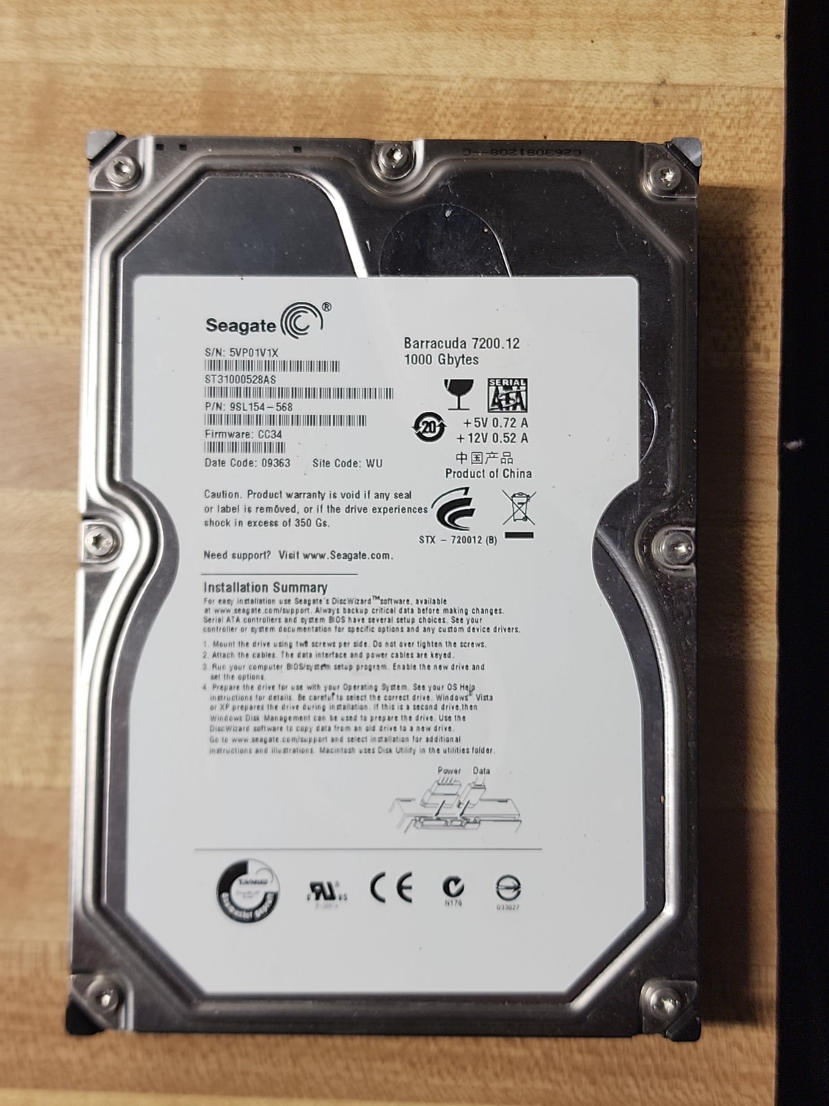 Seagate ST31000524AS 1TB 7200RPM SATA 3.5" HDD Barracuda 7200.12 Dell OEM