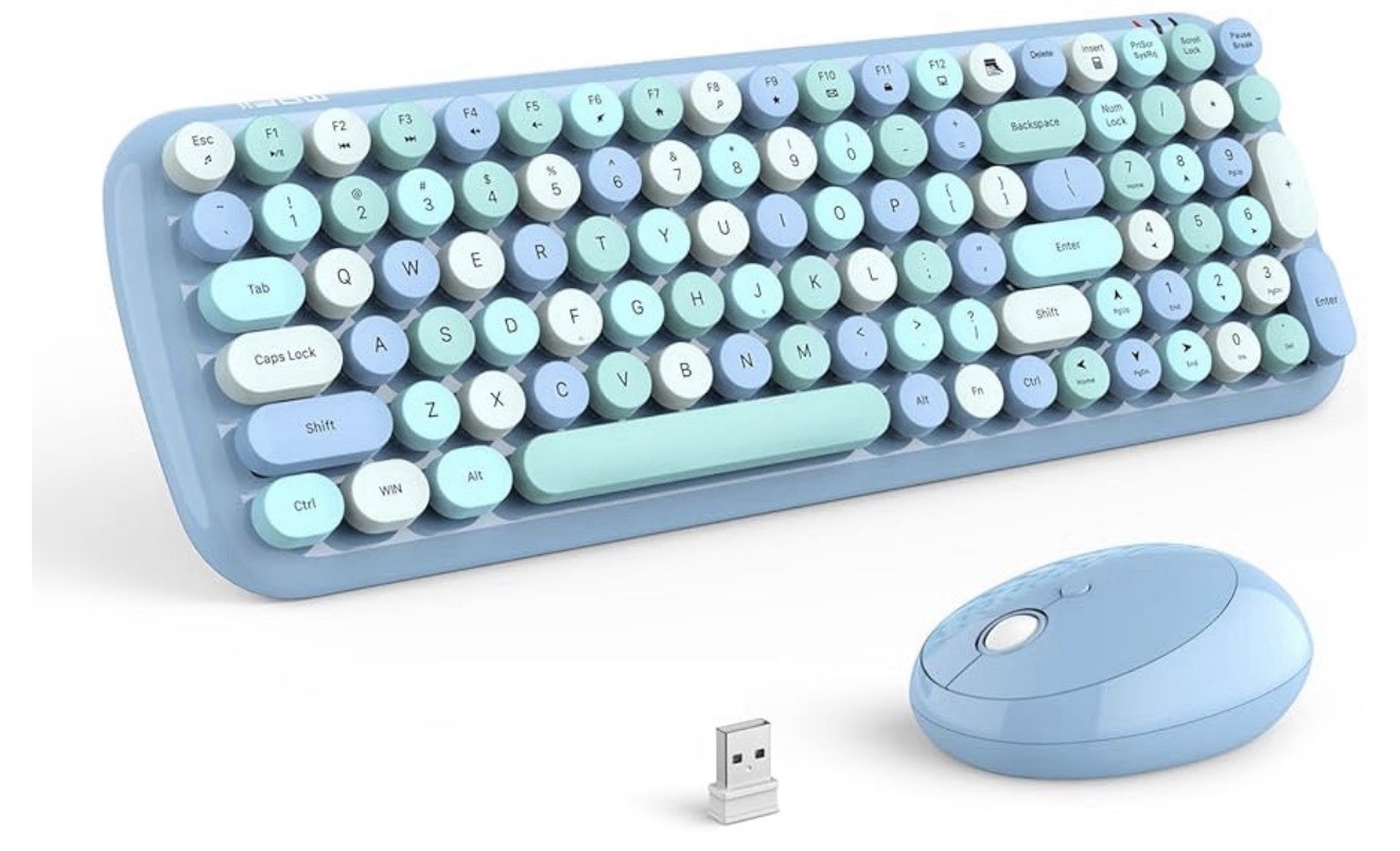 MOFII Wireless Keyboard and Mouse Combo, Retro Keyboard with Round Keycaps, 2...