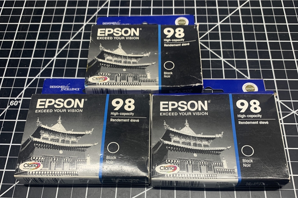 3x Epson 98 High Cap Black Ink Cartridge C13T098120 Genuine OEM  EXP 2013/2014