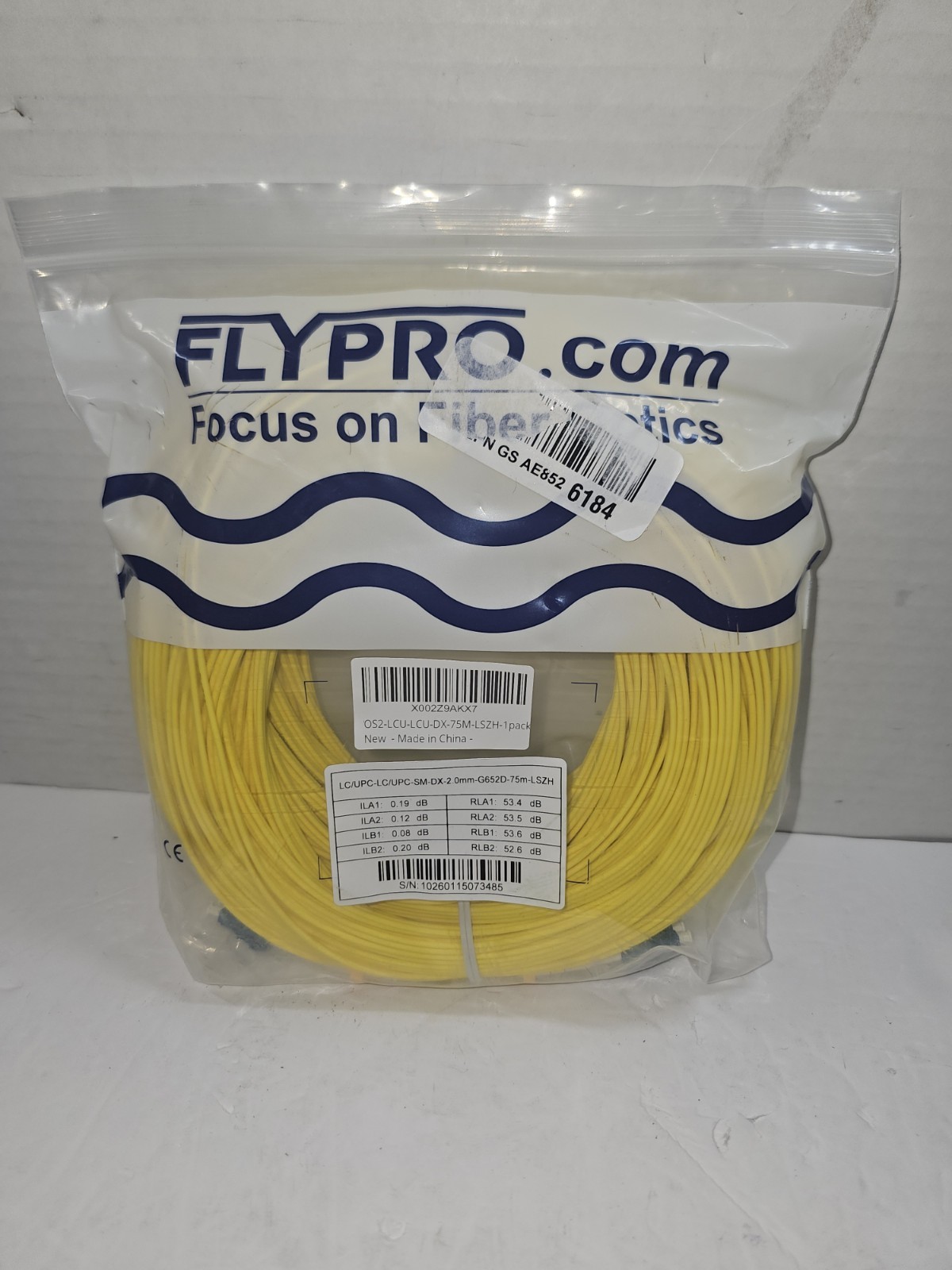 Flypro Fiber Optic Cable LC/UPC-LC/UPC-SM-DX-2.0MM-G652D-75M-LSZH 75 Meter