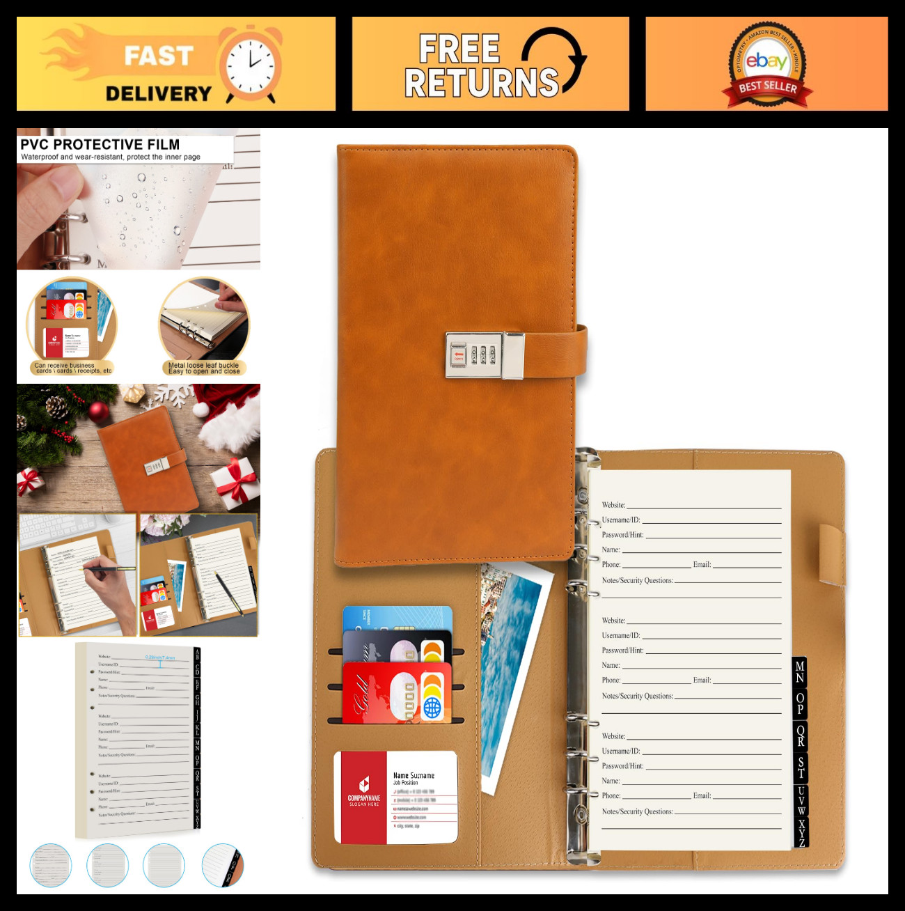 Password Book with Alphabetical Tabs & Lock, 302 Pages, Refillable Logbook, Larg