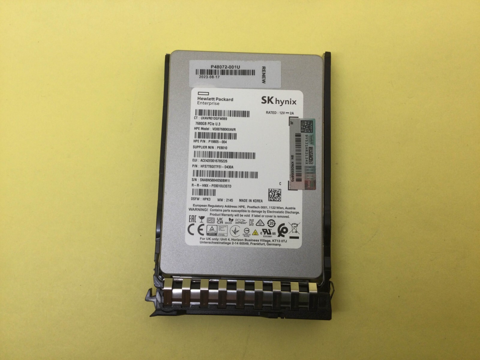 P47847-B21 HPE 7.68TB NVME GEN4 READ INTENSIVE SFF BC U.3 MV SSD P48226-001