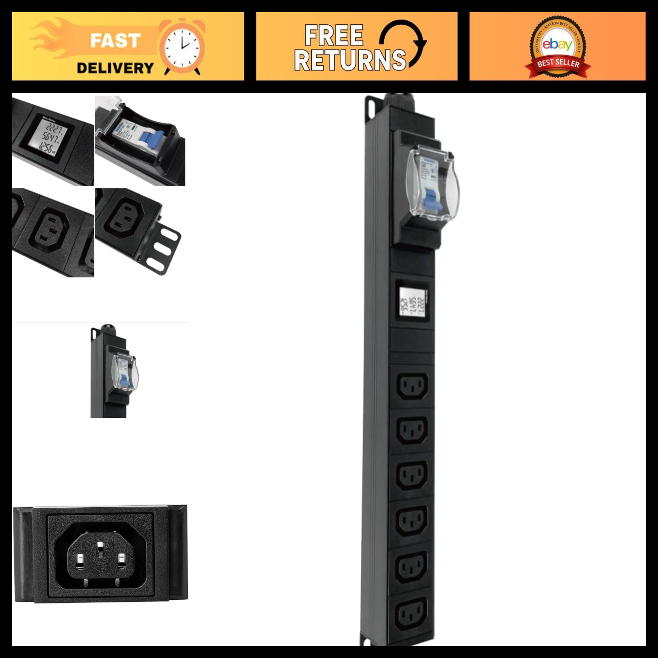 240V Metered PDU, 30A, 7200W, 6 C13 Outlets, Rack Mount for Crypto Mining & Data