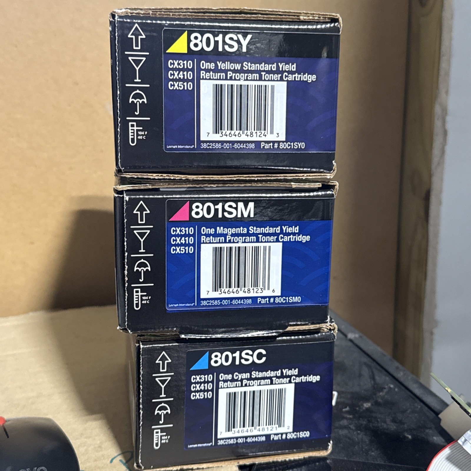 Set of 3 Genuine Lexmark 801 High Yield R.P Toner Cartridges  801SY 801SM 801SC