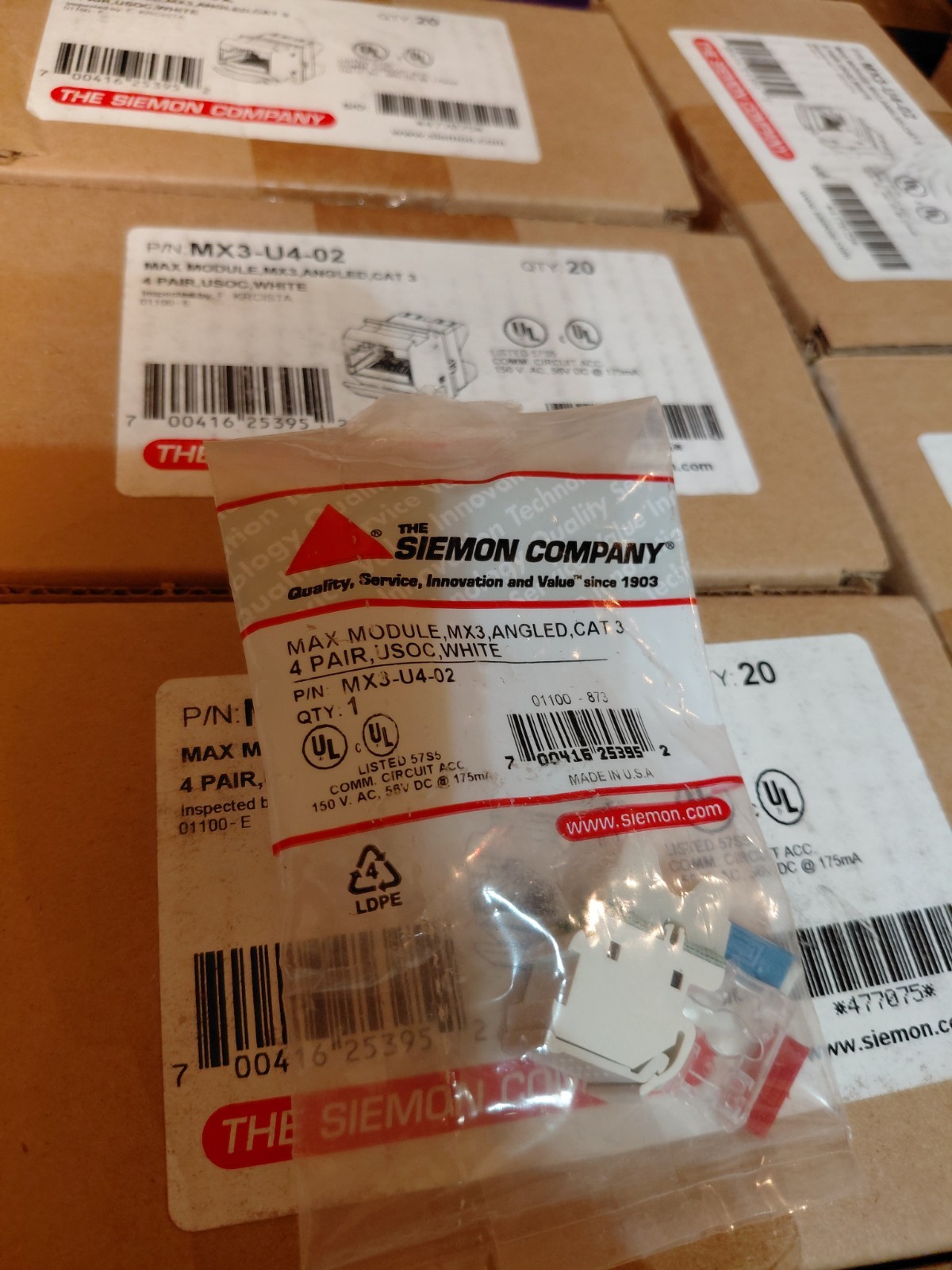 Box of 20 Siemon MX3 - U4- 02  Max Module Flat Cat 4 White Open Box ⭐️⭐️⭐️⭐️⭐️