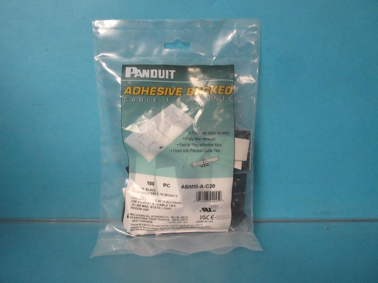 PANDUIT Mounting Base with Rubber Adhesive Tape, Black, Pack of 100 (ABMM-A-C20)