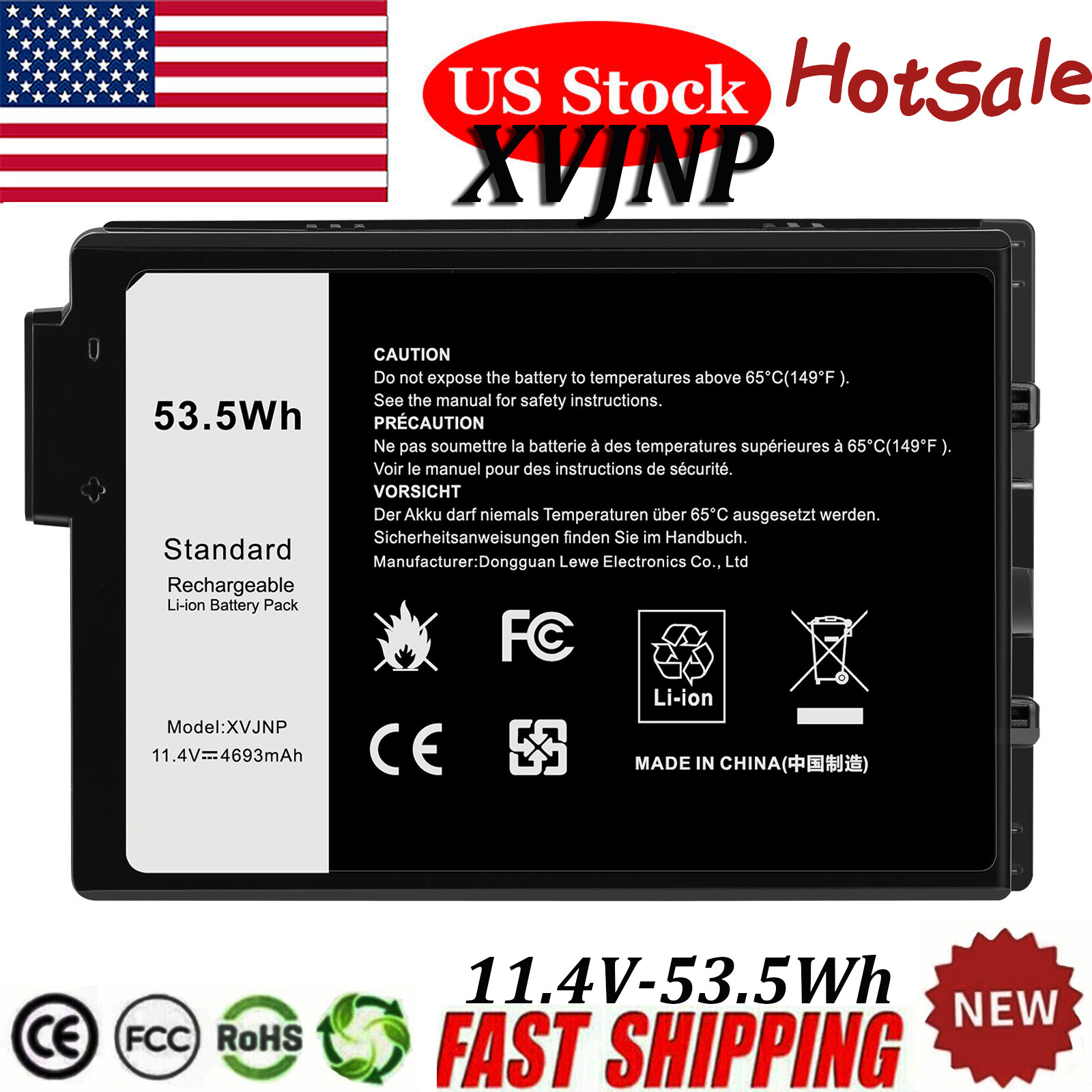 53.5Wh XVJNP Laptop Battery For Dell Latitude 5430 7330 Rugged 6JRCP M0TN3 11.4V