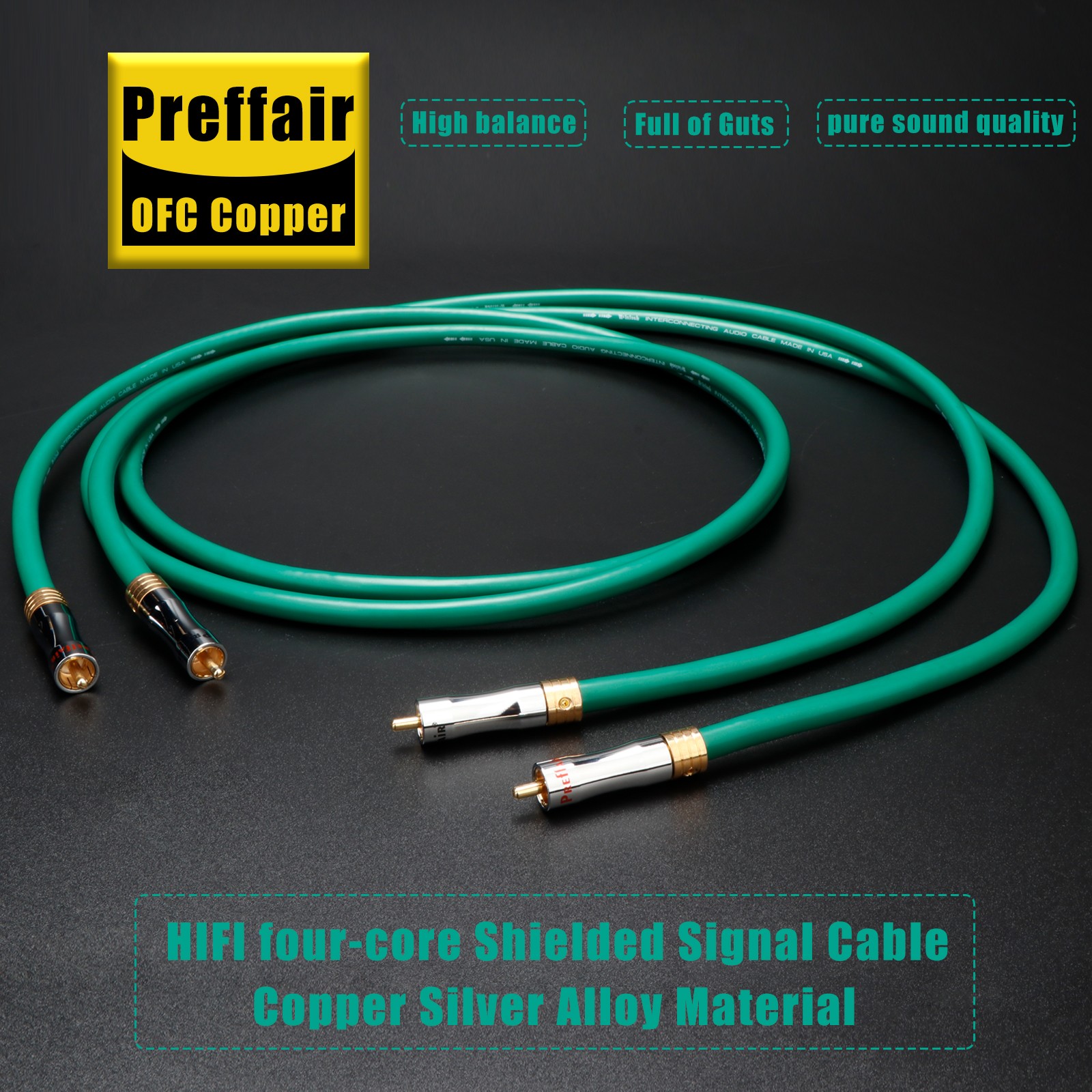 Pair OFC Silver Plated Wire + Pure Copper Wire HiFi Audio Interconnect RCA Cable