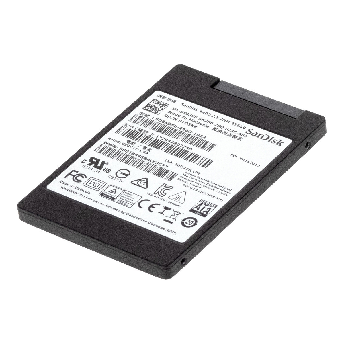 HARD DRIVE SSD SanDisk X400 SD8SB8U-256G-1012 0Y03K8 256GB TLC SATA III 2.5