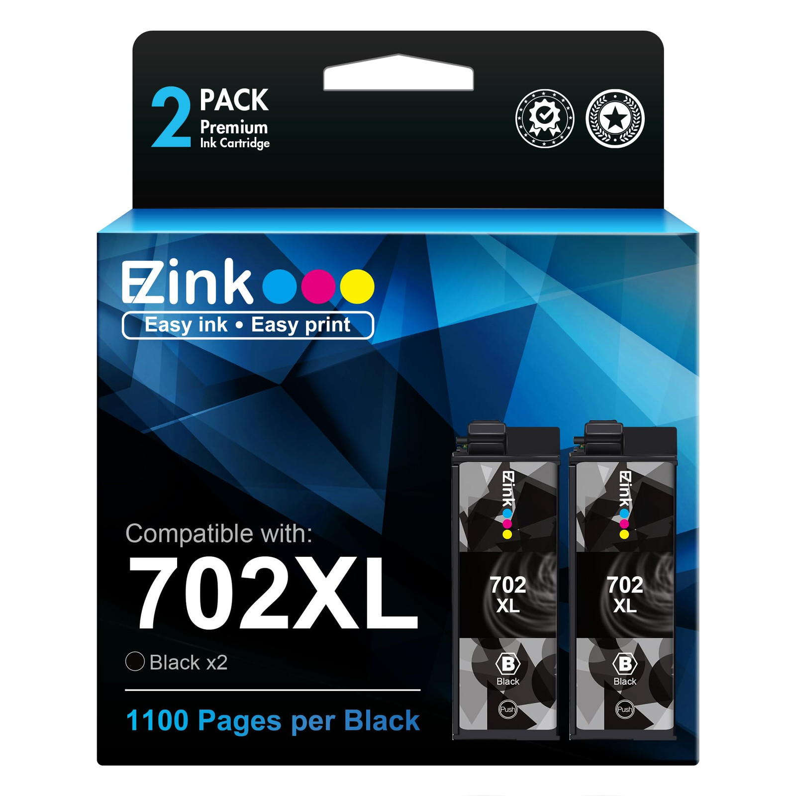 E Z Ink 702XL Black Ink Cartridges Compatible for Epson Workforce Pro 2 Pack