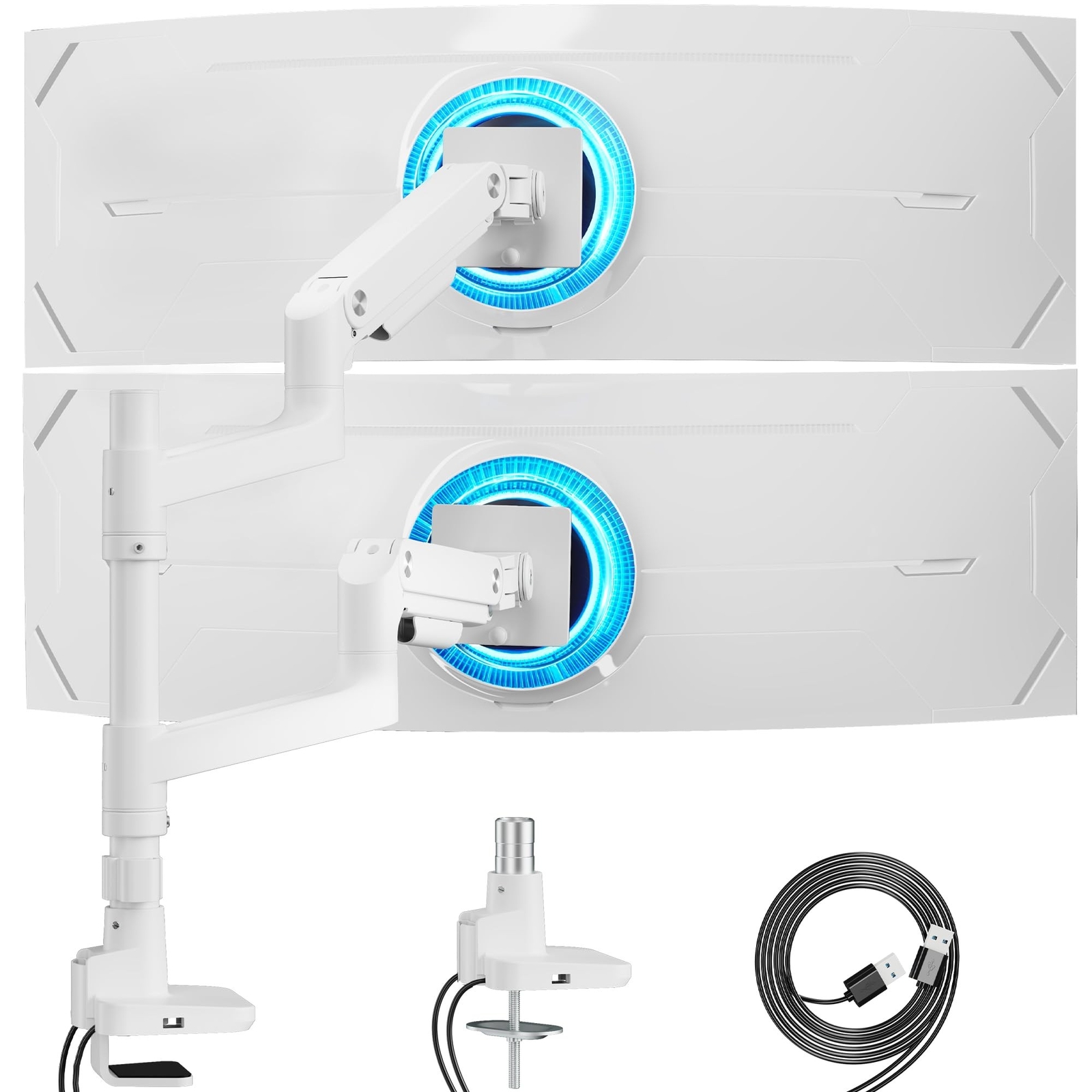 Dual Monitor Arm for Ultrawide Heavy Duty Curved Monitor Stacking, Fits 17-49...
