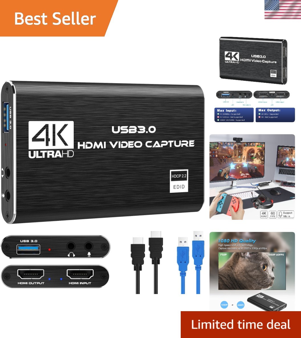 Real-Time HDMI Capture Card with Microphone Input for Game Commentary at 1080P
