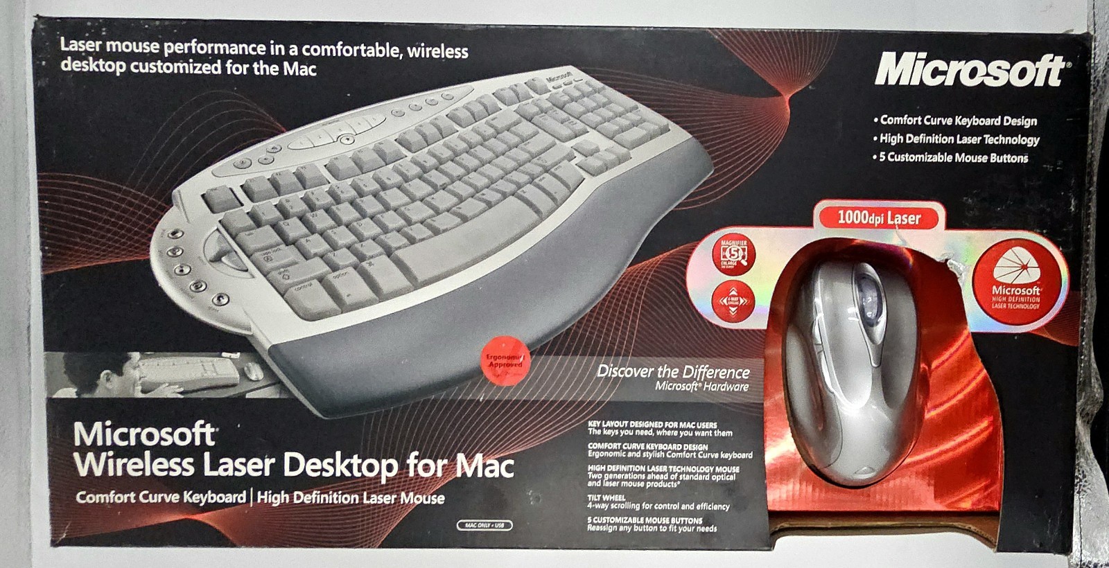 Microsoft Wireless Laser Desktop For Mac PC Laser 6000 New In Box 