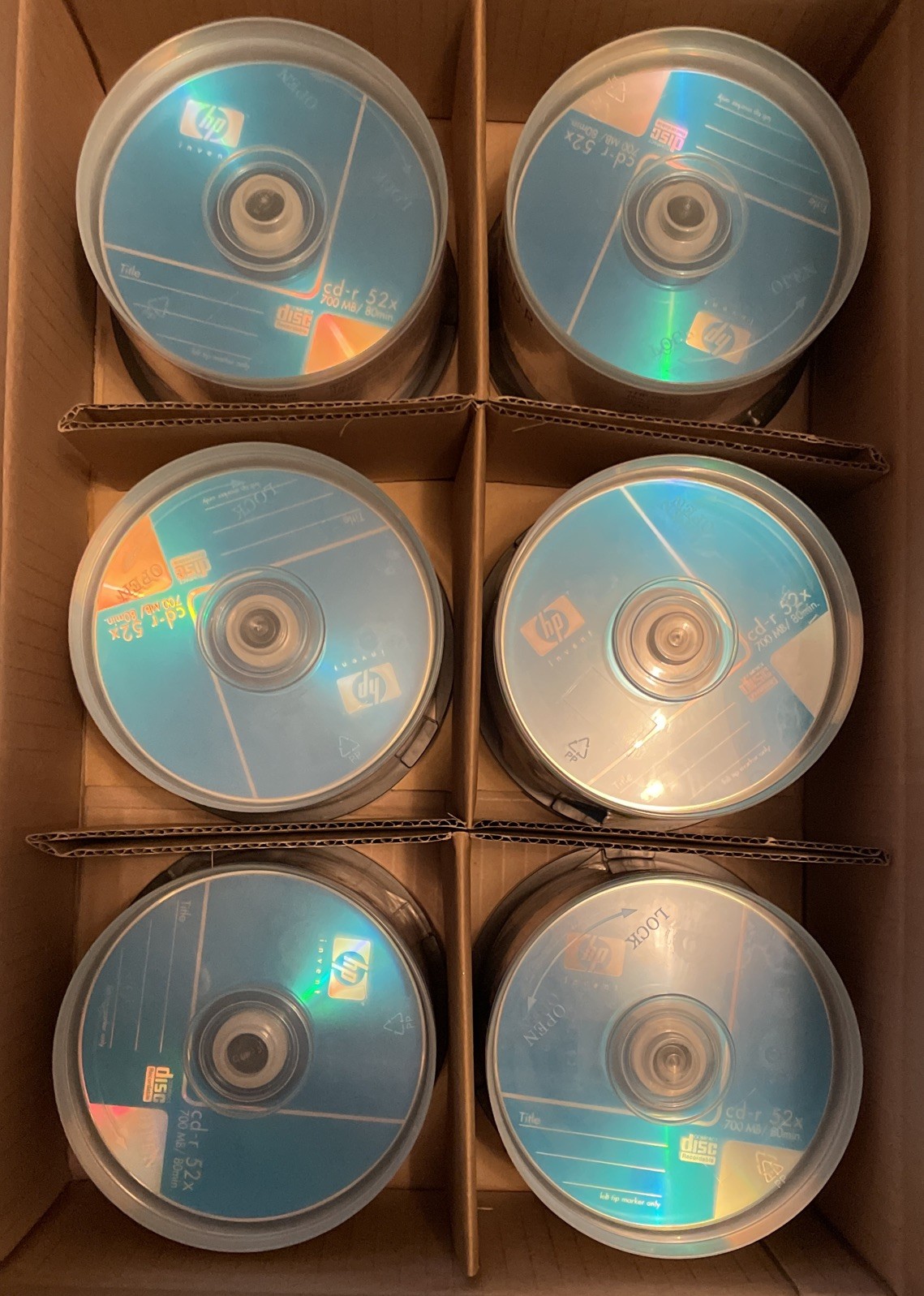 New Factory Sealed ~ 50 Pack HP CD-R 52x 700 MB Data 6 50 Packs Case Of 300