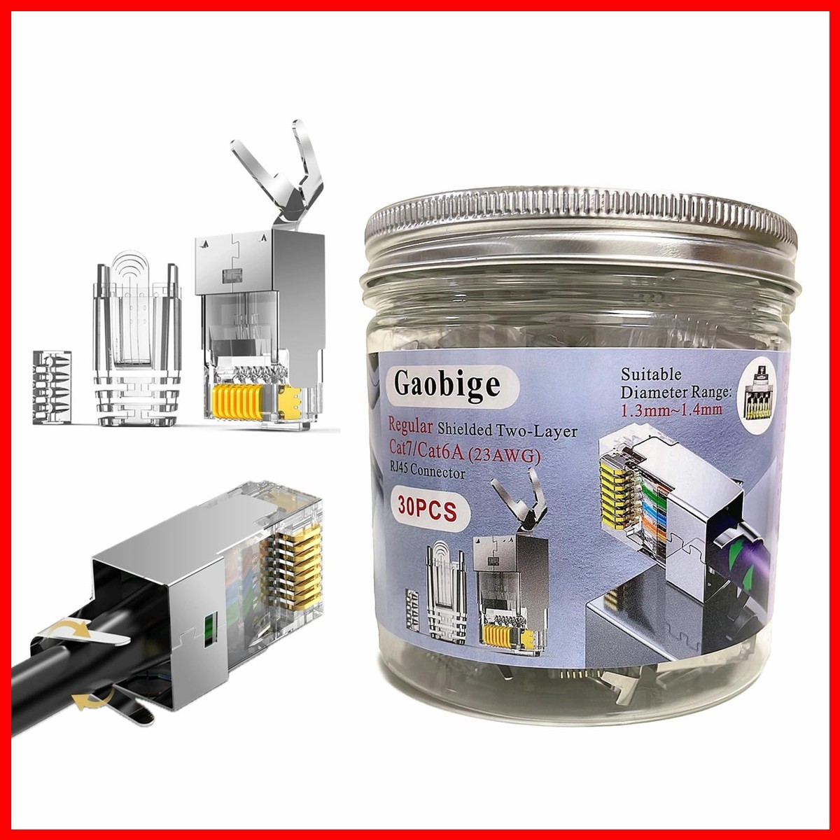 Gaobige 30-Pack Cat7 Cat6A Shielded RJ45 Connectors