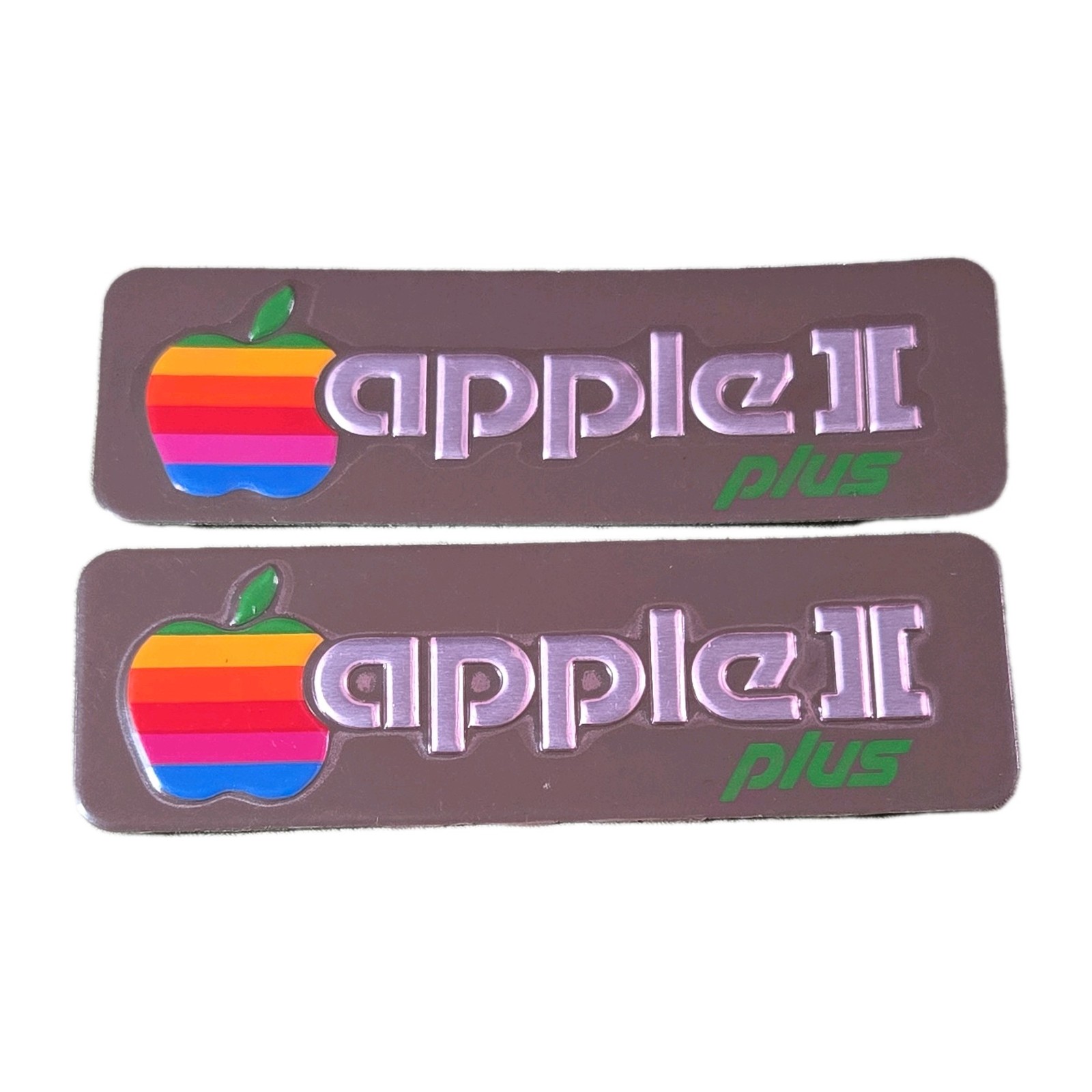 Lot of 2 Vintage Apple Computer Metal Embossed Apple II Plus Badge 