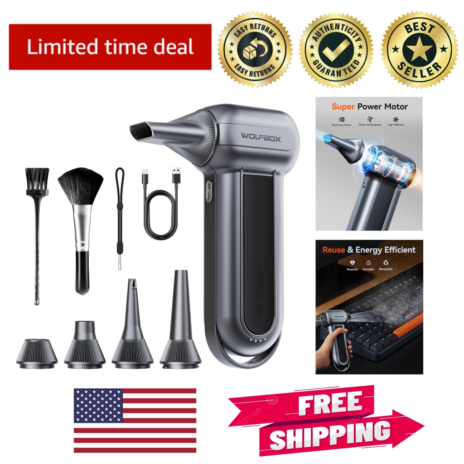150,000 RPM Cordless Electric Air Duster - Portable & Eco-Friendly Cleaning Tool