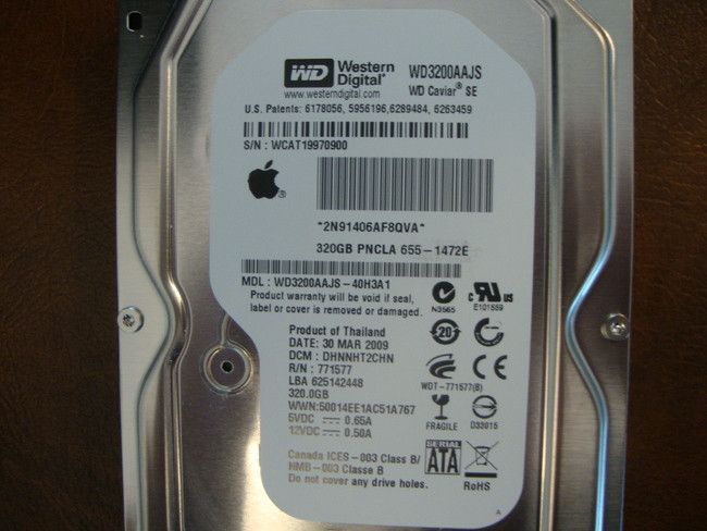 Western Digital WD3200AAJS-40H3A1 DCM:DHNNHT2CHN Apple 655-1472E 320gb Sata HDD