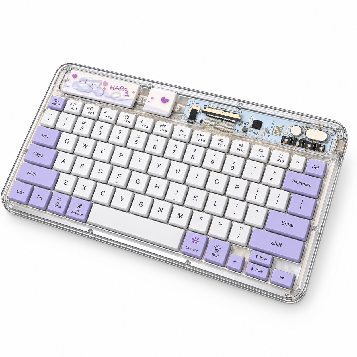 Purple Transparent Bluetooth Keyboard 78-Key RGB Wireless Cute iOS Android PC