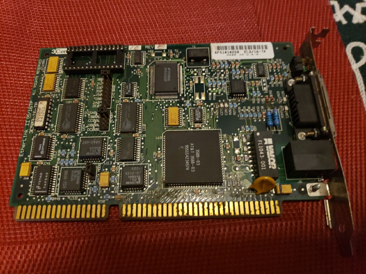 3Com EtherLink II/16 TP (3C503-TP) 16-bit ISA network adapter card.