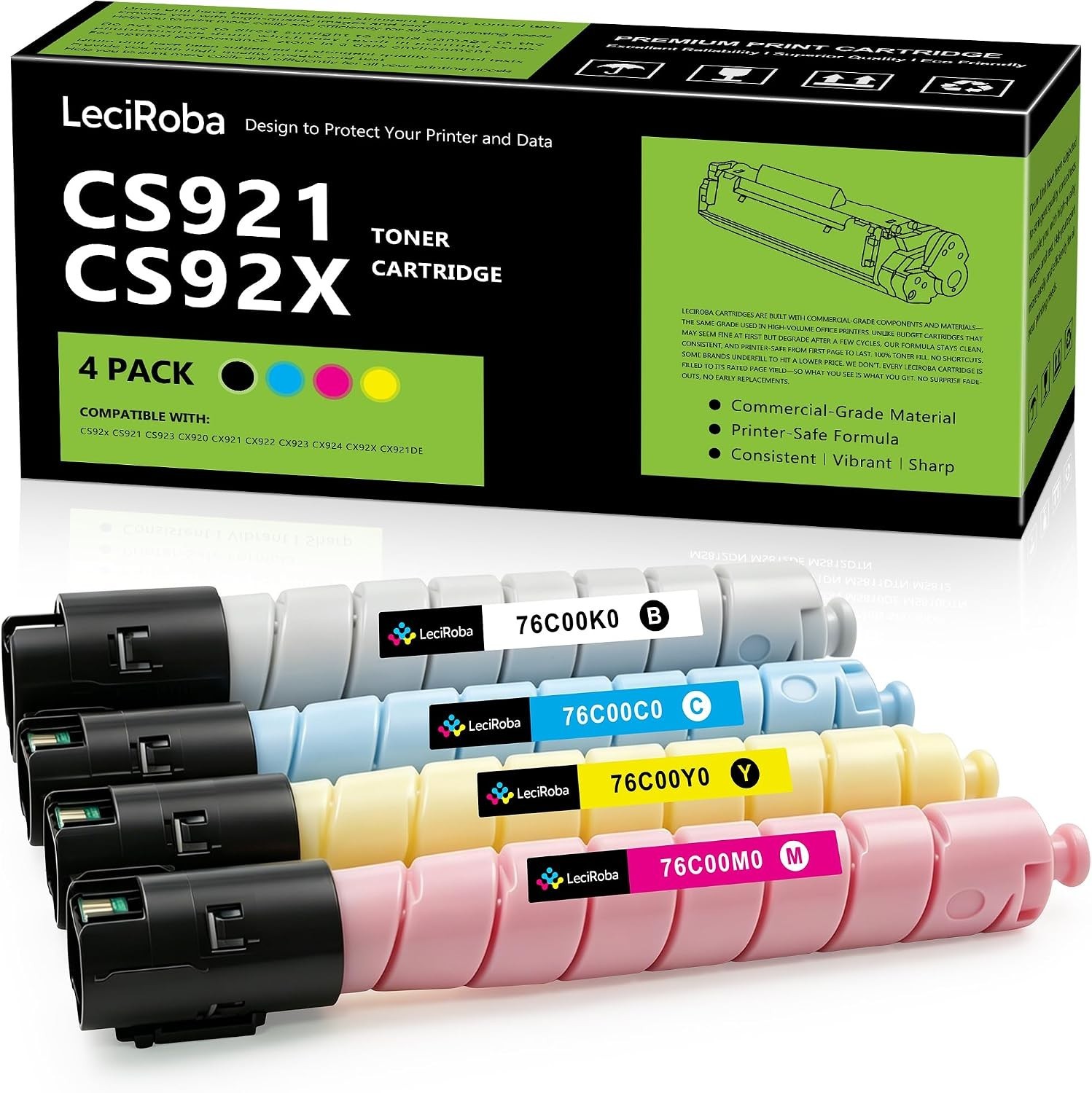 Compatible w/ Lexmark 76C00 Toner Set 4 Pack for CS921 CS923 CX920 CX924