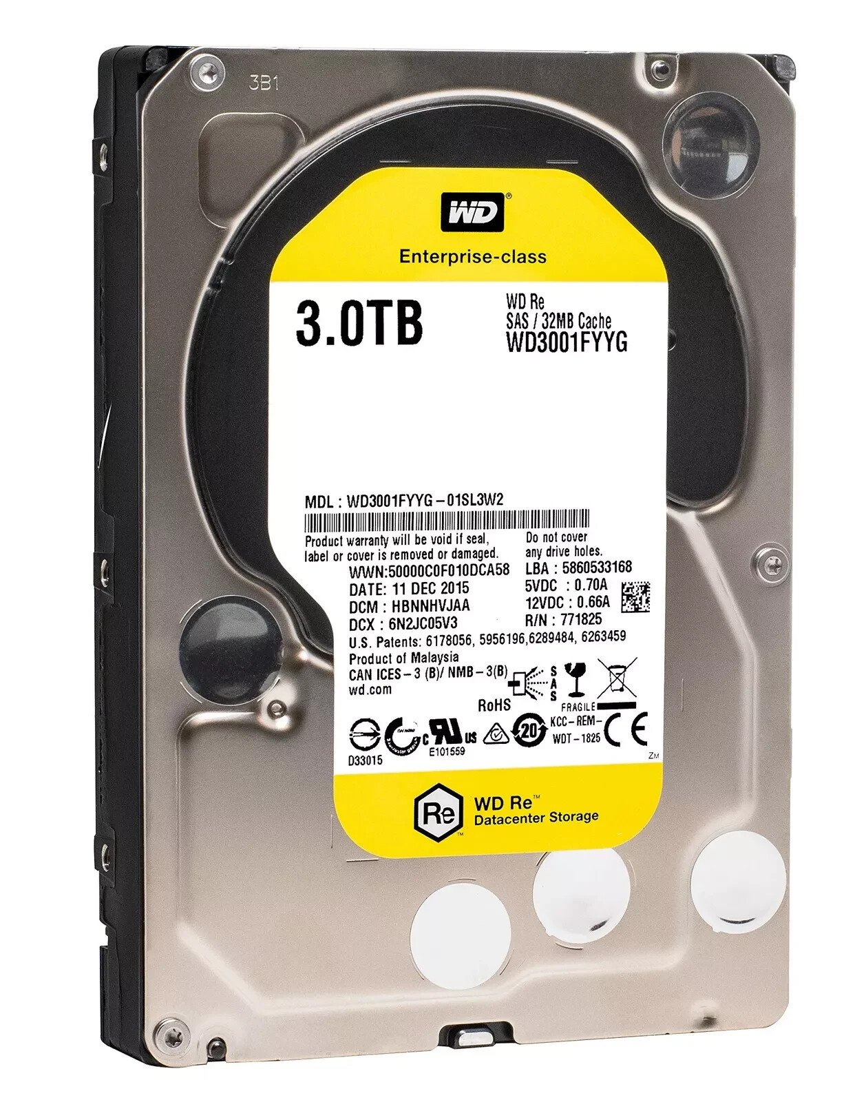 WD Re WD3001FYYG 3TB 7.2K RPM SAS 6 Gb/s 32MB Cache 3.5" Internal Hard Drive