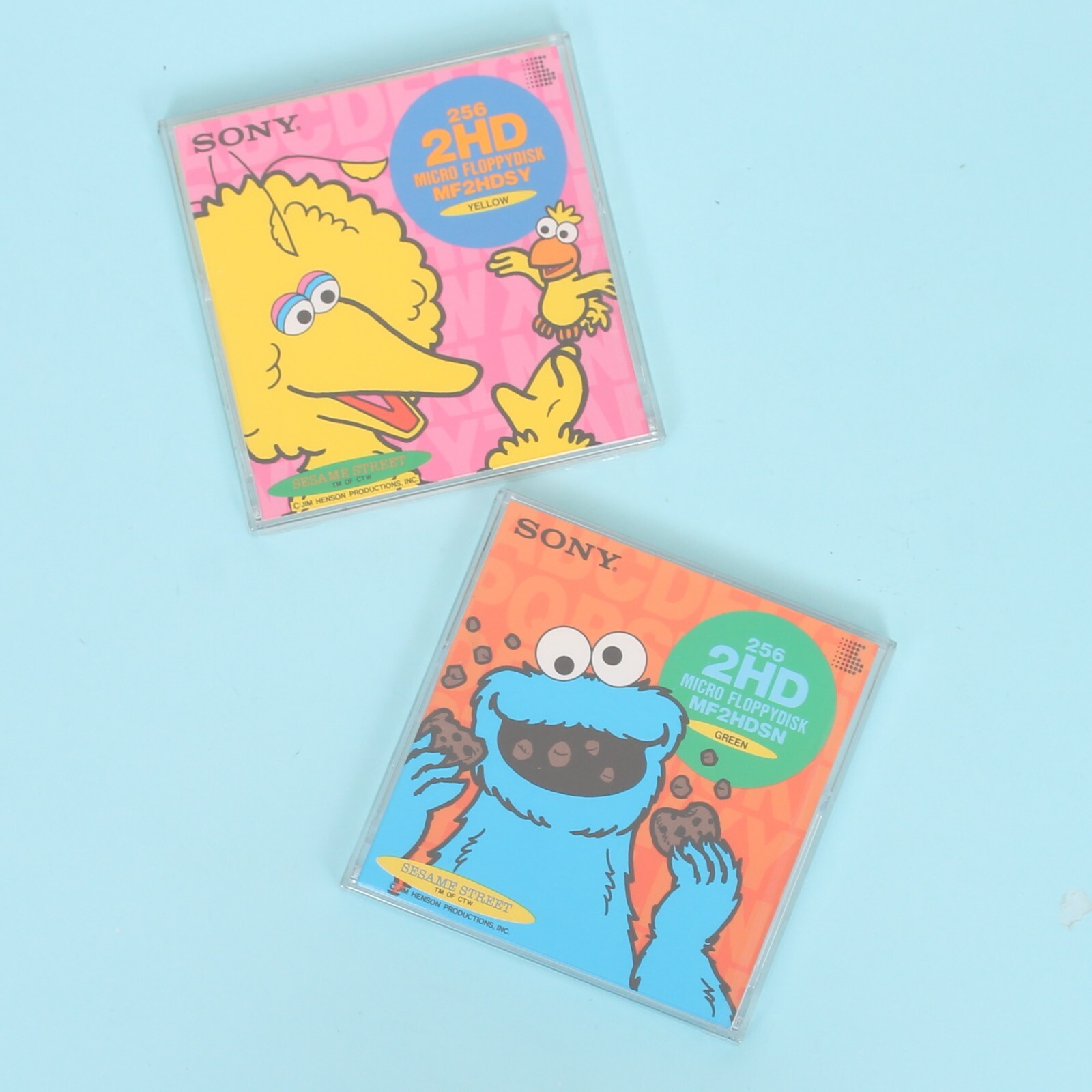 Vintage SONY Sesame Street Big Bird & Cookie Monster 3.5” Floppy Disks 2HD *NEW*