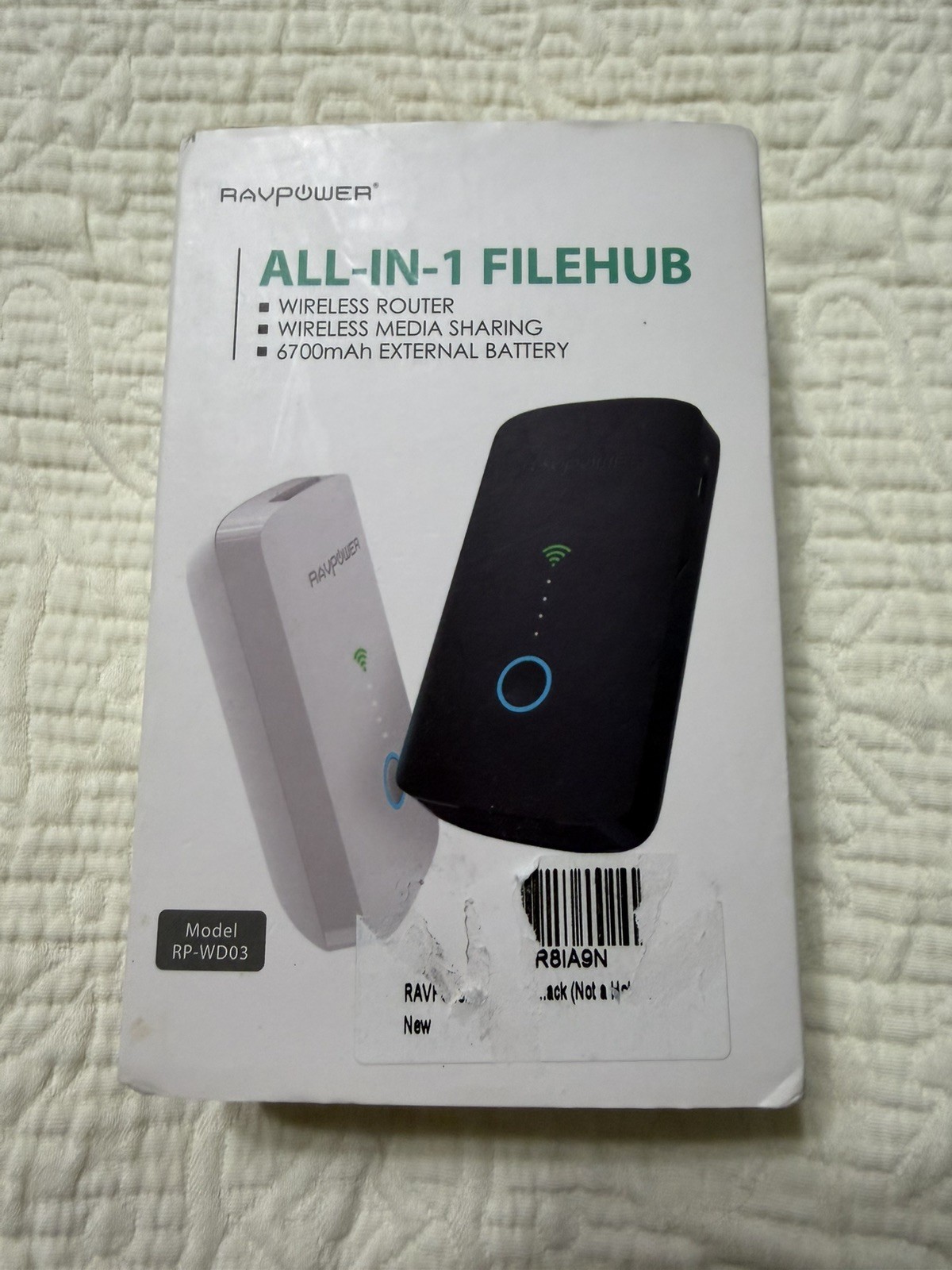 RAVPower RP-WD03 FileHub All-In-1 Wireless Router Media Sharing Power Bank Black
