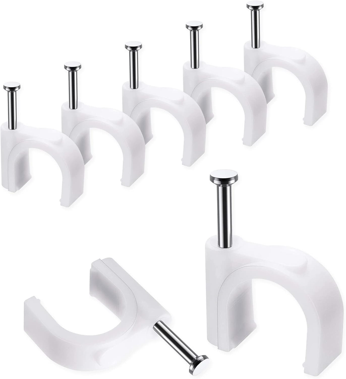 100 Pcs Cable Clips 10mm Wire Organizer with Steel Nails White for Coax & CAT6