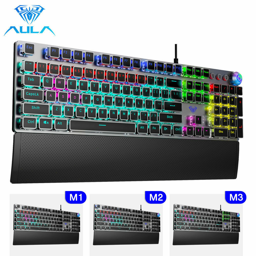Game Keyboard 108 Keys Removable Hand Rest Multimedia Knob RGB for Games/Office
