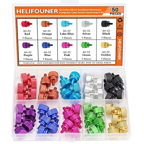 50 Pieces Thumb Screws, 6-32 Thread, Anodized Aluminum Computer Hardware Kit