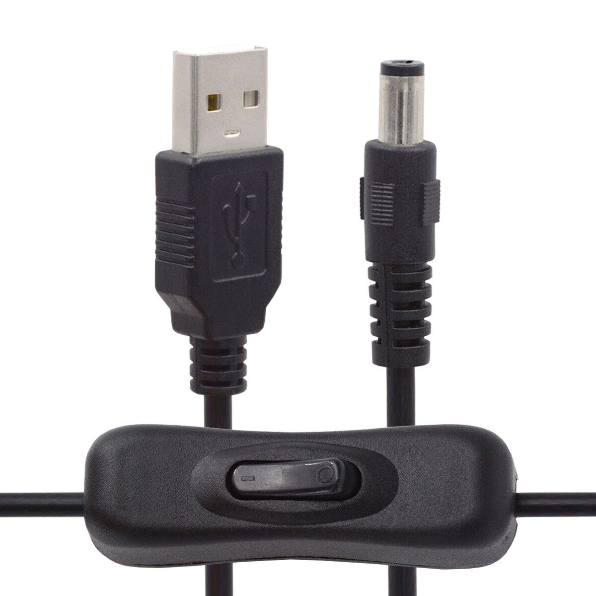 Cablecy DC 5.5x2.1mm Plug to USB Type-A Cable with Switch Button On Off DC 5V