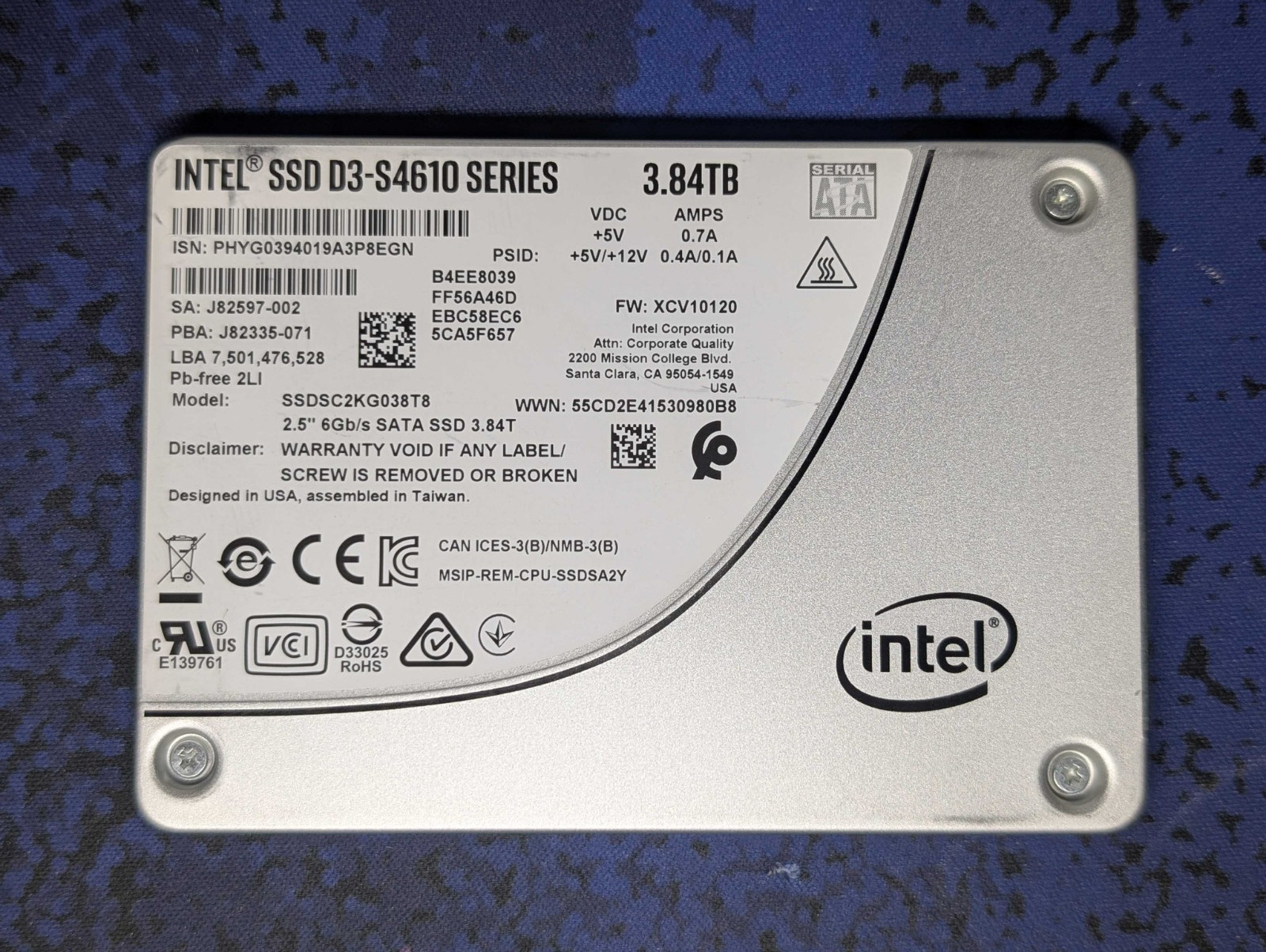 Intel D3-S4610 3.84TB 2.5" SATA Enterprise SSD SSDSC2KG038T8 99% Health