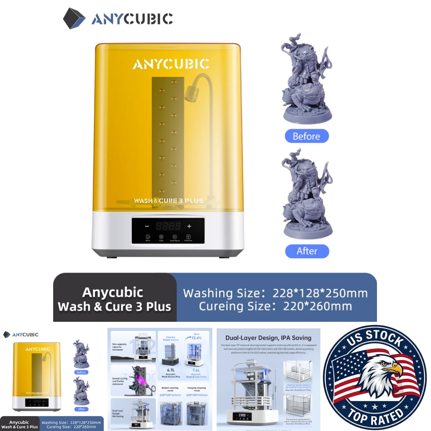 ANYCUBIC Wash Cure 3 Plus 2 in 1 Machine for LCD 3D Printer -  Certified