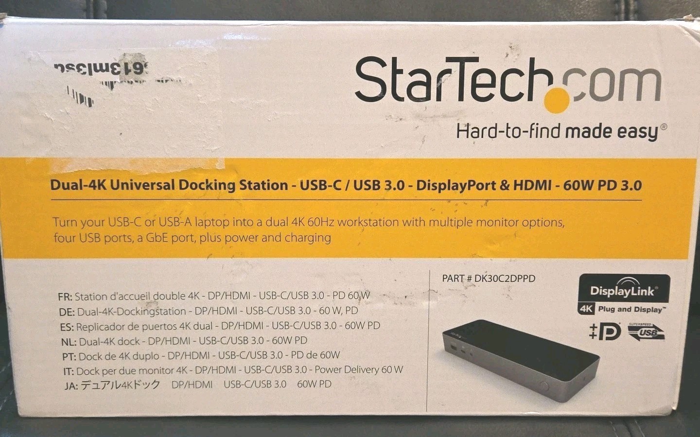 Startech Dual-4K 60W Universal Docking Station USB-C/3.0 DisplayPort HDMI NewOBx