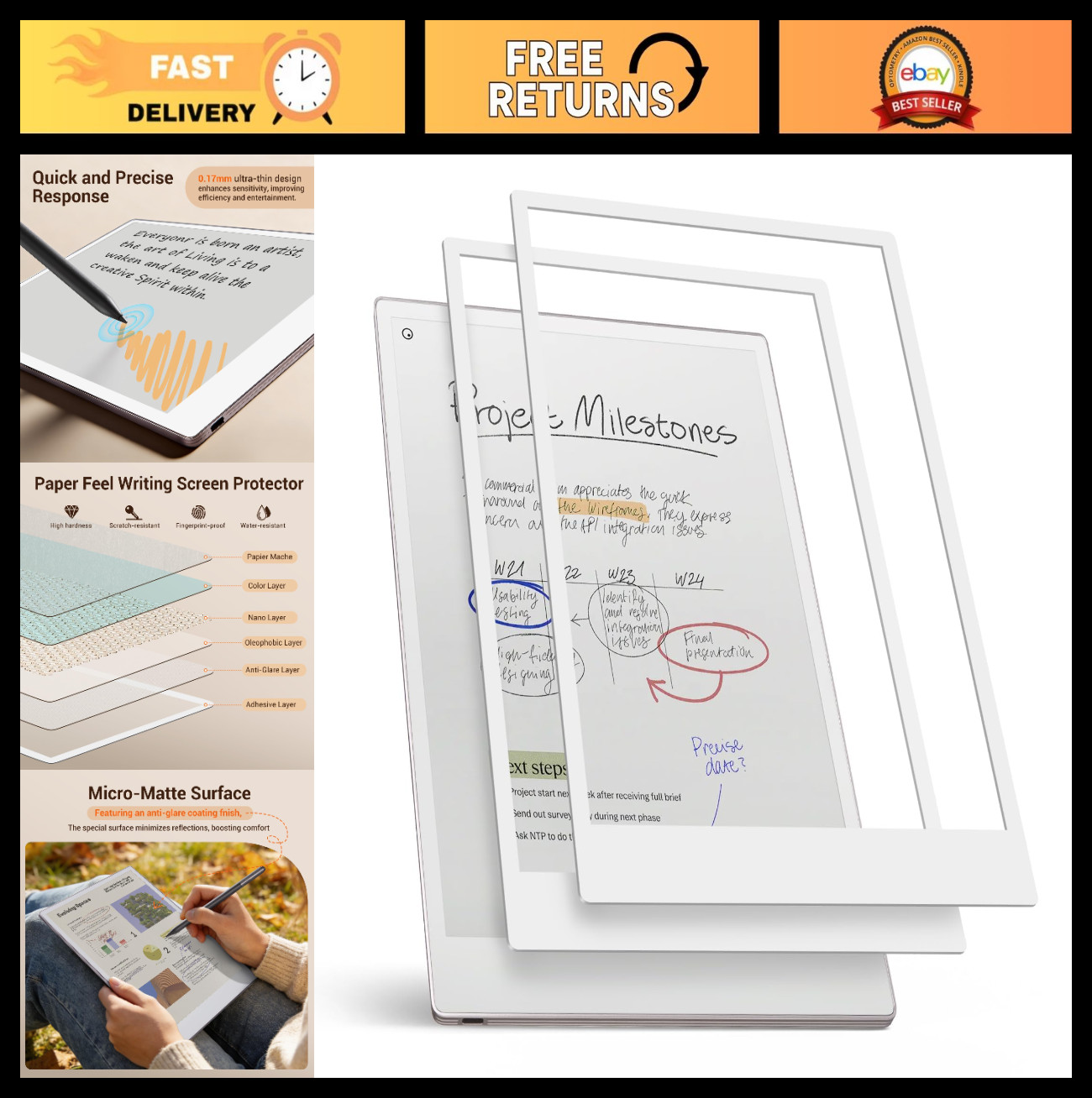 Matte Anti-Glare Writing Screen Protector for 11.8" Tablets - 2 Pack, Tempered G