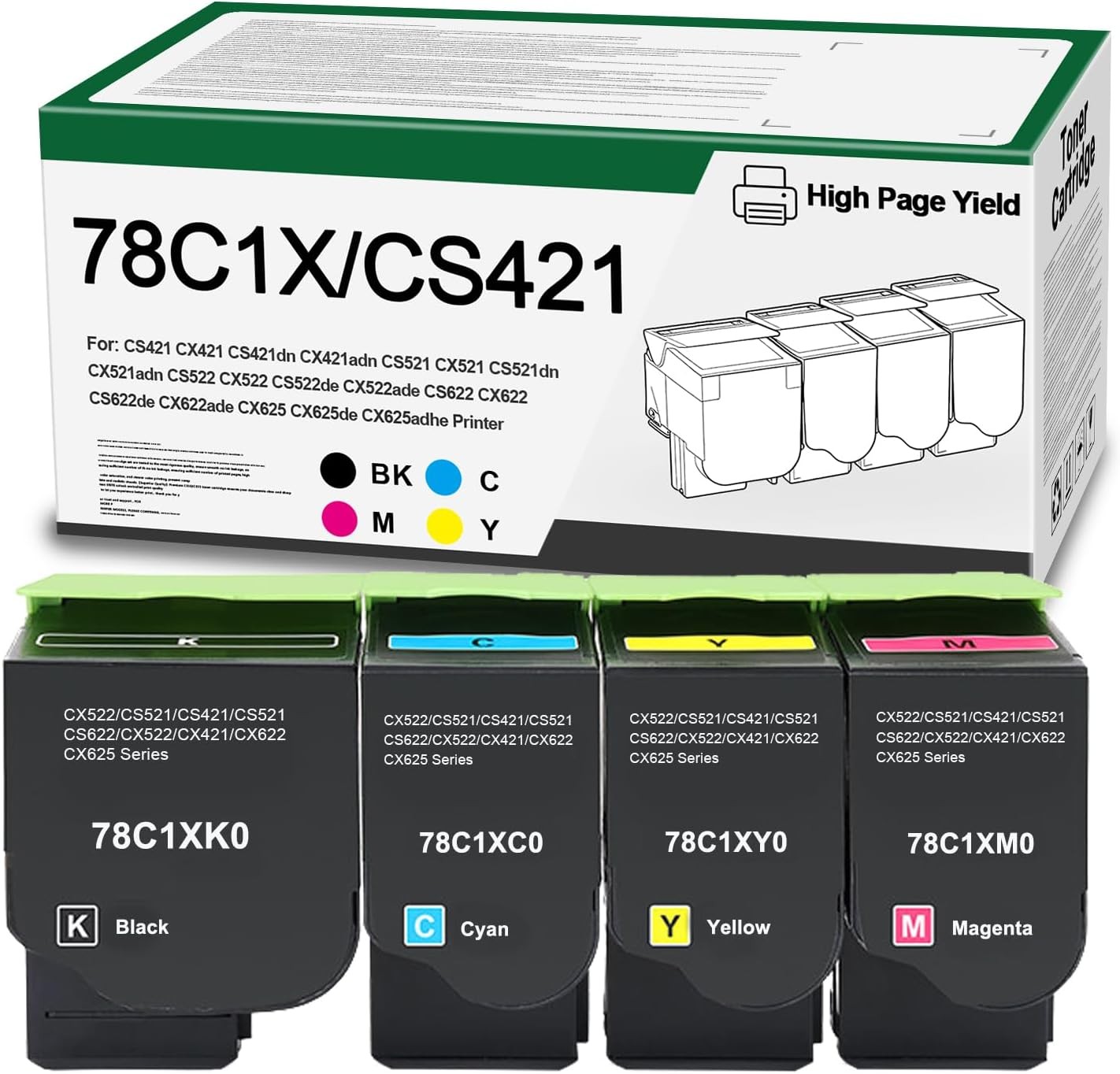 78C1X Toner Cartridge for Lexmark CS421/CS521/CS522/CS622/CX421/CX522/CX622/625