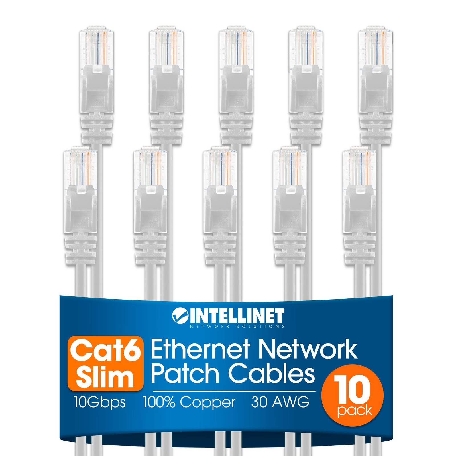 Intellinet Slim Cat6 Ethernet Network Patch Cable – 10-Pack - 10Gbps & 250MHz...