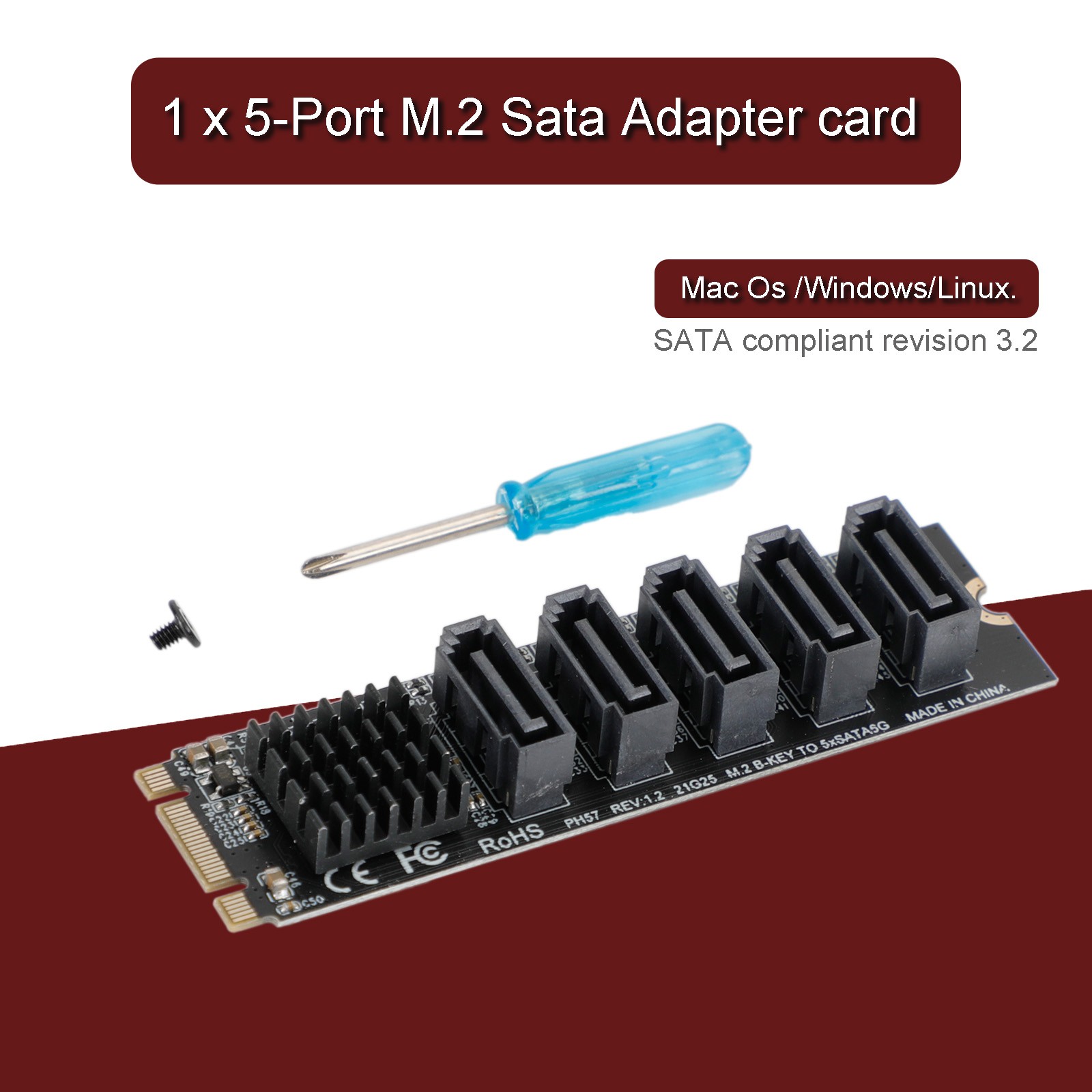 M.2 To SATA 3.0 Adapter Card JMB585 5 Port Hard Disk Drive Expansion Card UE