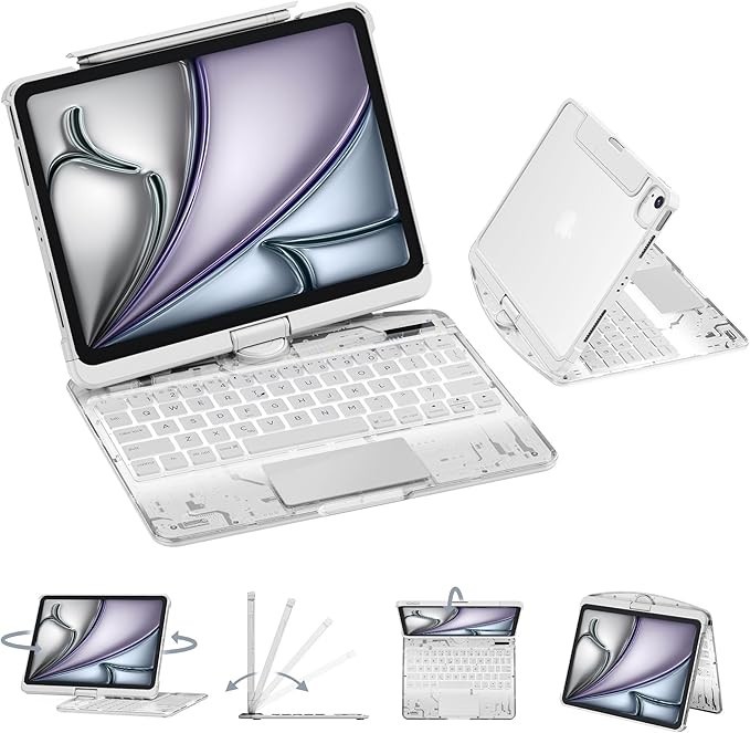 GUSGU Transparent Case with Wireless Keyboard only for 2024 iPad Pro 11-in.(M4)