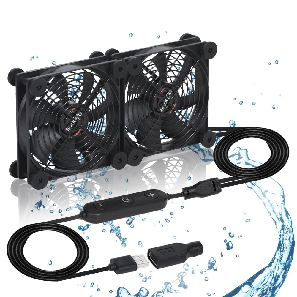 Dual 120mm Fan with 10 Speed USB 5V DC 12V IPX5 Waterproof Cooling Fan for TV...